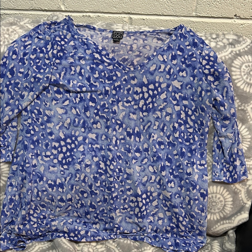 CLARA SUNWOO Blue and White Patterned Long Sleeve Top